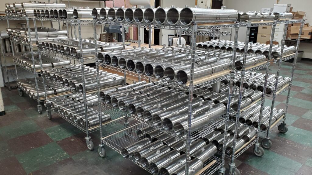 racks of manufactured pipes