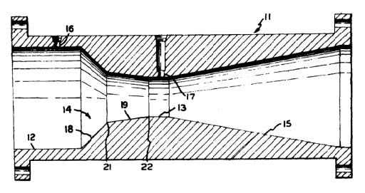 Detailed schematic of a modified short form Venturi meter design.